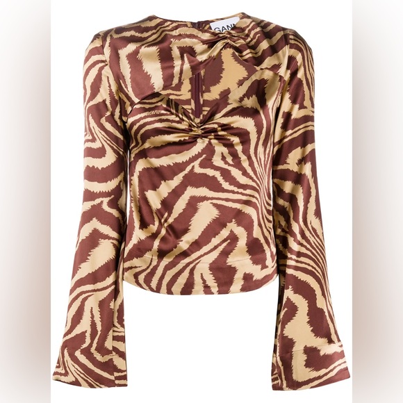 GANNI Asymmetric Tiger-Print Silk-Blend Blouse - Picture 4 of 11